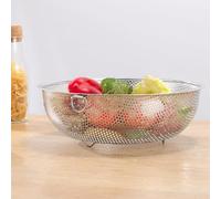 Stainless Steel Drainage Basket with Curved Handle and Level Footing for Balanced Support During Use Perforated Ensures Complete Water Removal (22.5CM)