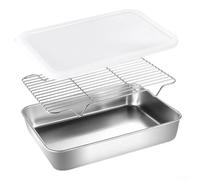 Stainless Steel Draining Tray with Lid and Mesh Insert, Deep Food Prep Container for Kitchen, Reusable Oil Filter Tray for Cooking, Covered Strainer Basket for(Extra)