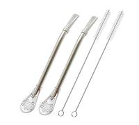 Stainless Steel Drinking Straws with Filter Spoon, 2 Pack Tea Straws, Mate Bombilla, Coffee Stirrer Stick for Iced Tea, Cocktail, with 2 Cleaning Brush (Silver)