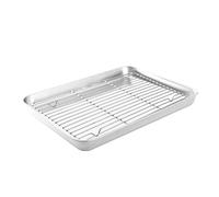 Stainless Steel Drip Pan with Rack, Rectangle Oil Drain Tray for Baking Roasting Grilling, Multi-Functional Food Prep Tray for Kitchen Oven BBQ(M)