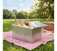 Stainless Steel Drop in Ice Bucket, Commercial Large Ice Chest Cooler with 24-Hour Insulation, Commercial Ice Bin Cooler with Flip-Top Lid, Filtered Drainage Outlet for Cold Wine, Bar, BBQ-56×43×30cm