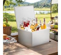 Stainless Steel Drop in Ice Bucket, Commercial Large Ice Chest Cooler with 24-Hour Insulation, Commercial Ice Bin Cooler with Flip-Top Lid, Filtered Drainage Outlet for Cold Wine, Bar, BBQ-51×41×33cm