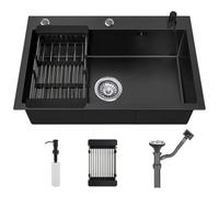 Stainless Steel Drop in Kitchen Sink w/ 3 Holes Drop-in Topmount Single Bowl Sinks Basin with Drain Basket & Soap Dispenser (60 * 45 * 20cm)