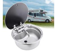 Stainless Steel Drop-in RV Sink with Glass Lid - Compact Hand Wash Basin Set for Camper, Caravan & Yacht - Durable, Space-Saving Design for Easy Installation