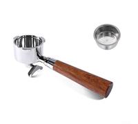 Stainless Steel Dual Spout Espresso,Handle 51mm for Italian Coffee Machines, Ergonomic Rosewood, Grip, 304 Food-Grade Metal, with Anti-Stick Coating(C)