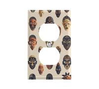 Stainless Steel Duplex Outlet Cover Wall Plate 1-Gang Plug Covers Standard Size Decorative African Tribal Pattern Electrical Outlet Covers Receptacle Light Switch Cover for Kitchen Bathroom Home Decor