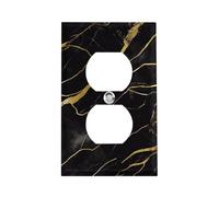 Stainless Steel Duplex Outlet Cover Wall Plate 1-Gang Plug Covers Standard Size Decorative Black And Gold Marble Texture Electrical Outlet Covers Receptacle Light Switch Cover for Kitchen Bathroom Hom