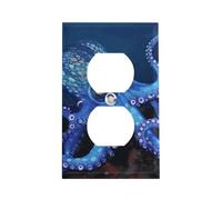 Stainless Steel Duplex Outlet Cover Wall Plate 1-Gang Plug Covers Standard Size Decorative Blue Octopus Electrical Outlet Covers Receptacle Light Switch Cover for Kitchen Bathroom Home Decor