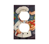 Stainless Steel Duplex Outlet Cover Wall Plate 1-Gang Plug Covers Standard Size Decorative Chef Pizza Electrical Outlet Covers Receptacle Light Switch Cover for Kitchen Bathroom Home Decor
