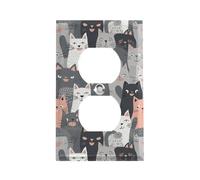 Stainless Steel Duplex Outlet Cover Wall Plate 1-Gang Plug Covers Standard Size Decorative Grey Cats Electrical Outlet Covers Receptacle Light Switch Cover for Kitchen Bathroom Home Decor
