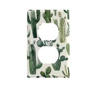 Stainless Steel Duplex Outlet Cover Wall Plate 1-Gang Plug Covers Standard Size Decorative Light Cactus Pattern Electrical Outlet Covers Receptacle Light Switch Cover for Kitchen Bathroom Home Decor