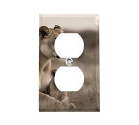 Stainless Steel Duplex Outlet Cover Wall Plate 1-Gang Plug Covers Standard Size Decorative Lioness with Cub Electrical Outlet Covers Receptacle Light Switch Cover for Kitchen Bathroom Home Decor
