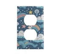 Stainless Steel Duplex Outlet Cover Wall Plate 1-Gang Plug Covers Standard Size Decorative Rainbow And Stars Electrical Outlet Covers Receptacle Light Switch Cover for Kitchen Bathroom Home Decor