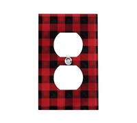Stainless Steel Duplex Outlet Cover Wall Plate 1-Gang Plug Covers Standard Size Decorative Red Black Buffalo Check Plaid Electrical Outlet Covers Receptacle Light Switch Cover for Kitchen Bathroom Hom