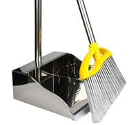 Stainless Steel Dustpan with Outdoor Stiff Bristles Broom,Long Handle Metal Dust Pan and Heavy Duty Broom for Home,Lobby,Office