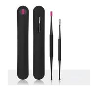 Stainless Steel Ear Cleaning Kit 2PCS Double Head Ear Cleaner Soft Silicone Spiral Earwax Removal Stainless Steel Ear Scoop Ear Wax Picker(Black)