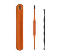 Stainless Steel Ear Pick Set 2PCS Double Head Ear Cleaner Soft Silicone Spiral Earwax Removal Stainless Steel Scoop Wax Picker(Orange)
