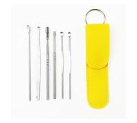 Stainless Steel Ear Pick Set Earwax Remover Ear Cleaner Wax Removal Tool Earpick Sticks Pick Cleaning Cleanser Spoon(Yellow)
