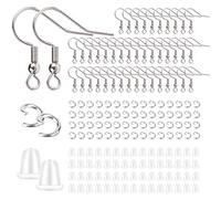 Stainless Steel Earring Hooks French Ear Wire, 600pcs Earring Making Findings Parts Jewels DIY Supplies Kits, with Silicone Earring Backs Stoppers & Open Jump Ring