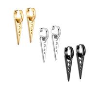 Stainless Steel Earrings Dangle, Dangle Earrings Silver Black Gold 3 Pairs/3PCS Round With Triangle Men Earrings Dangle
