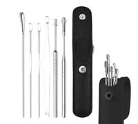 Stainless Steel Earwax Removal Kit - 6PCS Professional Ear Cleaning Tools with PU Storage Bag, Safe Non Slip Grip Design | Perfect for Home Family Ear Hygiene, Adults Kids Friends Gift Idea