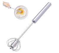 Stainless Steel Egg Beater - Rotating Semi-Automatic Egg Beater Whisk Hand Mixer | Press Down Spring Action with Wires & Food Grade Finish for Milkshakes, Whipped Cream, Batters and Eggs