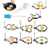 Stainless Steel Egg Cooking Rings, 8 PCS Fried Egg Shaper Pancake Mold with Grease Brush and Separator, Non-Stick Coating Egg Frying Rings for Omelettes Pancakes and Buns
