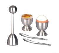 Stainless Steel Egg Cracker Opener Tool, Metal Egg For Soft Hard Boiled Eggs, Safe Press Shell Remover Gadget For Kitchen Breakfast Cooking, 5-Piece Set(white)