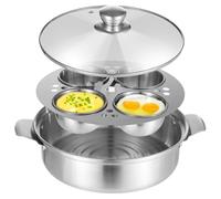 Stainless Steel Egg Poacher Pan - 4-Cup Nonstick Poached Egg Maker with Glass Lid, PFOA Free, Induction Cooktop Compatible for Breakfast Brunch, 8.7×2.6"