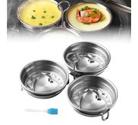 Stainless Steel Egg Poacher, Poached Egg Maker with 3 Moulds and Handle for Pot Steamer Microwave (A)