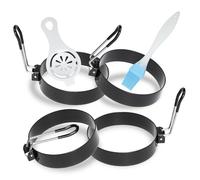 Stainless Steel Egg Rings for Frying Eggs（4 Pack） - 3.5" Round Non Stick Griddle Rings with Oil Brush, Egg Sandwich/Pancake/Cooking Molds, Breakfast Maker Accessories & Egg Separator
