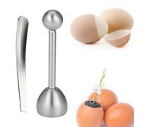 Stainless Steel Eggshell Opener with Egg Spoon, Egg Cracker Topper Eggshell Cutter Egg Opening Tool, Kitchen Egg Lover Egg Opener Kitchen Egg Shell Cutter Tool Cracker Gift Set, Boiled Egg Peeler