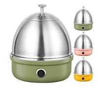Stainless Steel Electric Egg Cooker - 7-Egg Capacity with Auto Shut-Off, Buzzer, Boiled & Poached Egg Maker with Measuring Cup, Steam Tray for Custard & Vegetables (Green)