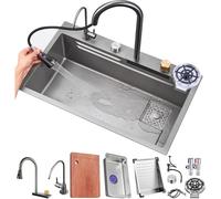 Stainless Steel Embedded Kitchen Sink Workbench (68x45x22CM) - Grey Design for Modern Kitchens, Easy Installation, Perfect for Home Chefs