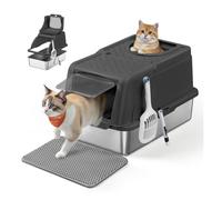 Stainless steel enclosed cat litter box with flip lid and scoop, Ink Black