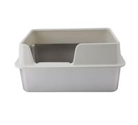 Stainless Steel Enclosed Litter Box Cat Litter Pan with High Sides Side Entry Design for Cats Kittens Rabbits Guinea Pigs Ferrets (L White)