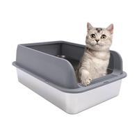 Stainless Steel Enclosed Litter Box with Lid, High Sided Cat Litter Box for Large Cats, Anti Splashing Odorless Easy to Clean Semi Enclosed Stainless Steel Litter Box with Scoop an (Large Size)