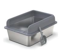 Stainless Steel Enclosed Sides Cat Litter Tray Box, Large Litter Box for All Cats Rabbits, Never Absorbs Odors, Non Stick Surface, Anti-slip Rubber Bottom, Easy to Clean, 50(L) x35(W) x 25(H) cm