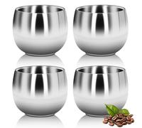 Stainless Steel Espresso Cup 4Pcs Set 150ml 5.28Oz Double Wall Insulated Unbreakable Stemless Tumbler Small Cup Heat Resistant Espresso Coffeecup for Home Coffee Shop Camping