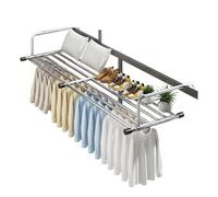 Stainless Steel Expandable Balcony Drying Rack Indoor/Outdoor Clothes & Shoe Dryer 10-Hole Adjustable Reinforced Bar Space-Saving Laundry Solution (62-106cm)