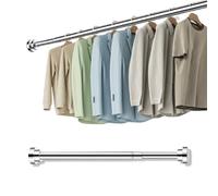 Stainless Steel Extendable Clothes Rail Pole, 40-55cm Wardrobe Rail Pole Adjustable Clothes Rail Pole, Telescopic Wardrobe Hanging Rail Shower Rail No Drilling Closet Hanging Pole Bar
