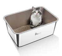 Stainless Steel Extra Large Metal Litter Box - Easy to Clean High Side Cat Litter Pan for Large Cats and Kitty Rabbits - Non Stick Anti Leakage