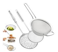 stainless steel extra ultra fine fat skimmer spoon set,very fine mesh strainer scoop, slotted ladle with holes,kitchen cooking utensil spider strainer for frying,fryer,pasta,egg,soup,oil,grease