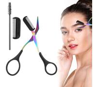 Stainless Steel Eyebrow Scissors with Comb Eyebrow Trimmer Scissor 2 in 1 Professional Eyebrows Scissors Non-Slip Eye Brow Removal Unisex Black Eyebrows Cutter Eye Brow Shaper Makeup Tool