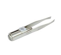 Stainless Steel Eyebrow Tweezers With LED Spot Light - Slant Tip Plucker for Facial and Ingrown Hair Removal, Splinter Extraction