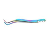 Stainless Steel Eyelash Extension Tweezer Comb 2-in-1 Lash Applicator Tool | Built-in Fine-tooth Comb, Curved Gripping End, Smooth Rainbow Finish, Supports Beginners, Salons, Travel, Natural Lashes