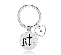 Stainless Steel Faith Cross Keychain with Heart Mustard Seed Charms Religious Christian Keyring for Men or Women Y1013