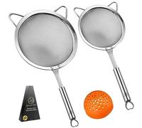 Stainless Steel Fine Mesh Strainer Set - 1 Large Flour Sifter with Sturdy Handle + 1 Small Mesh Sieve for Pasta & Rice + 1 Silicone Can Strainer - Stable, Durable, Dishwasher Safe, 5-Year Warranty(SS)