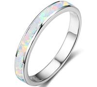 Stainless Steel Fire Opal Inaly Half Eternity Wedding Band Ring (Silver White, Z)
