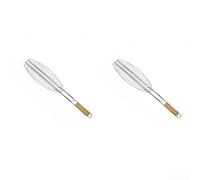 Stainless Steel Fish Barbecue Tool with Extended Wooden Handle to Keep Hands Safe While Grilling on Any Grill
